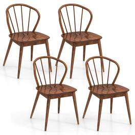 Costway - Wooden Dining Chair Set of 4 with High Spindle Back Rubber Wood Legs Wide Seat - Walnut