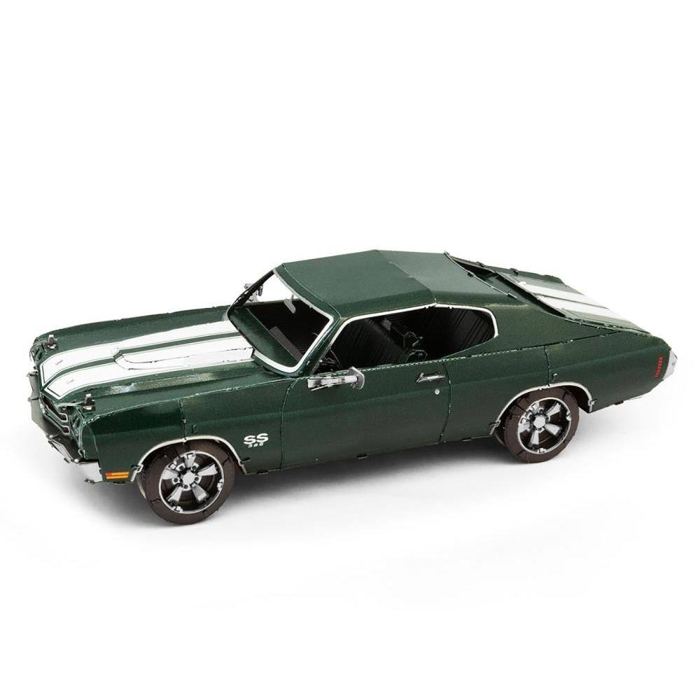 Angle. Metal Earth - Model Kit 1970 Chevrolet Chevelle SS Green with White Stripes (Challenging Difficulty) Steel Model by Metal Earth - Green with White.