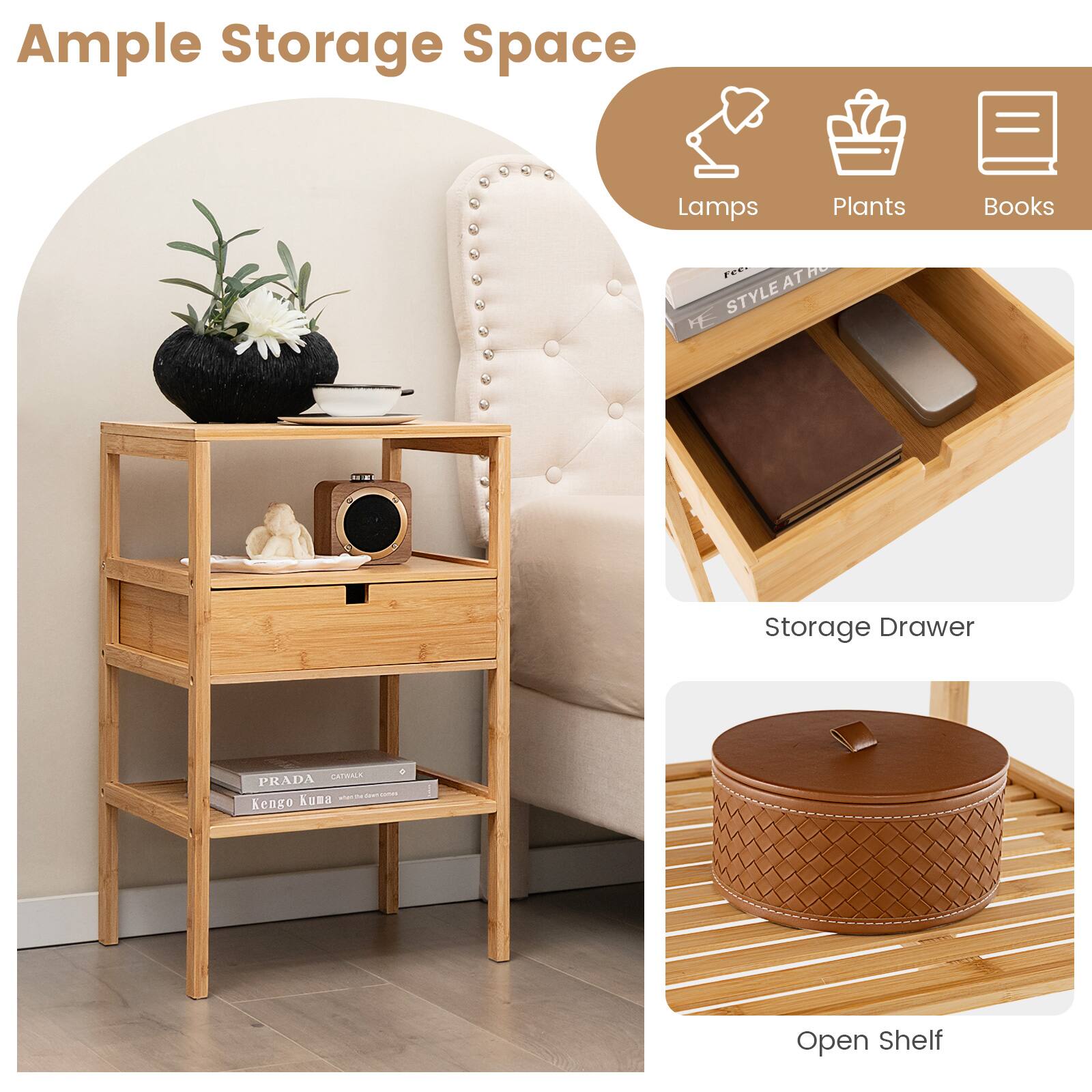 Ample Storage Space Lamps Plants Books Open Shelf