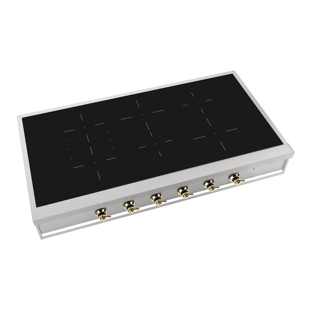 Alt View 1. ILVE - ILVE Nostalgie II 48 inch Built-In Induction Rangetop with 6 Elements (Stainless Steel, Brass Trim) - Stainless Steel.