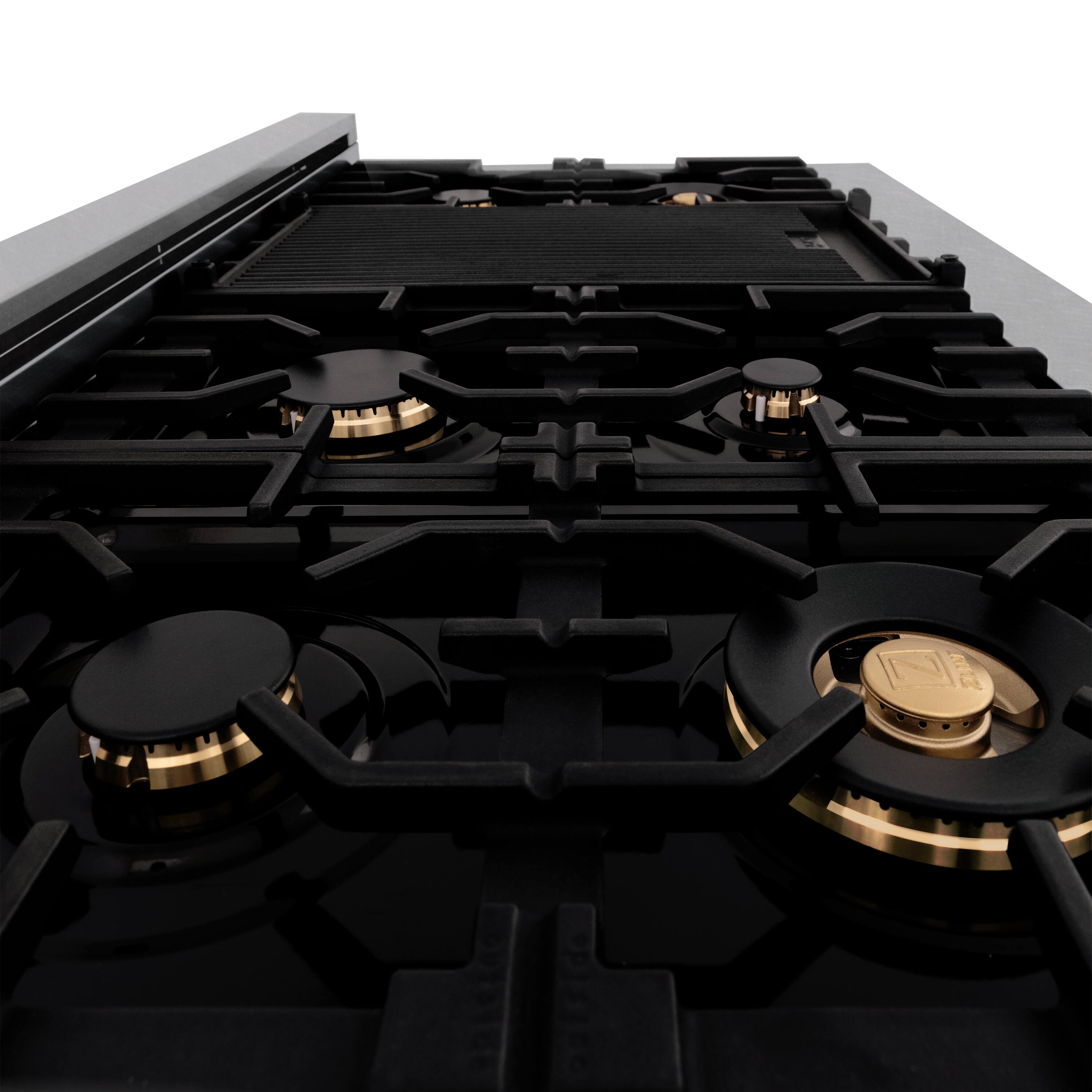 Alt View 4. ZLINE - ZLINE 48 in. Legacy Gas Rangetop with 6 Brass Burners and Porcelain Cooktop in Satin Stainless Steel (RTS-BR-48) - Satin Stainless Steel.