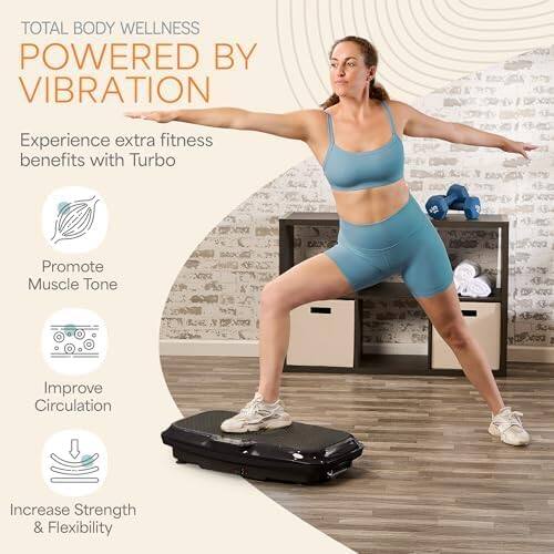 TOTAL BODY WELLNESS  
POWERED BY VIBRATION  

Experience extra fitness benefits with Turbo  

- Promote Muscle Tone  
- Improve Circulation  
- Increase Strength & Flexibility