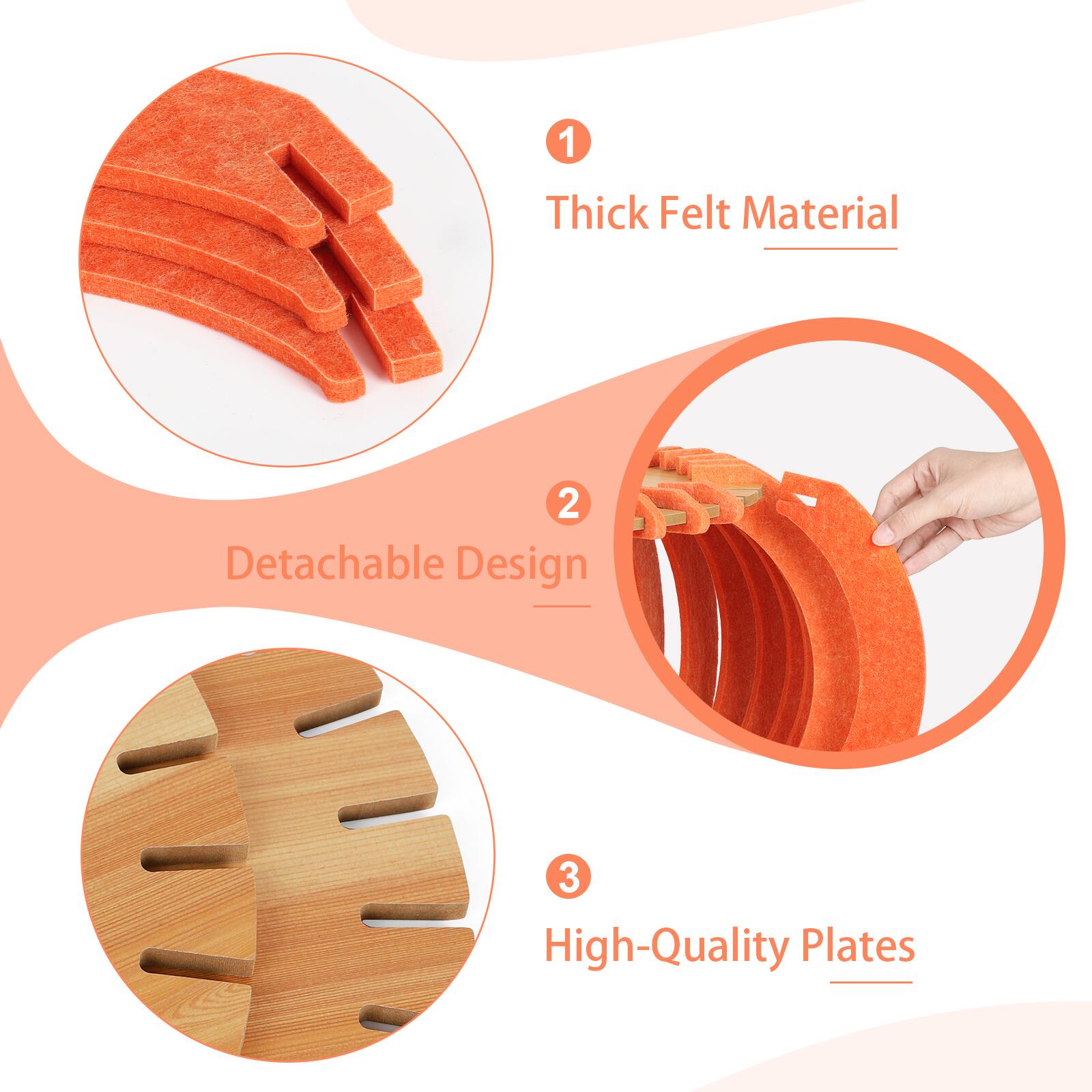 1. Thick Felt Material  
2. Detachable Design  
3. High-Quality Plates