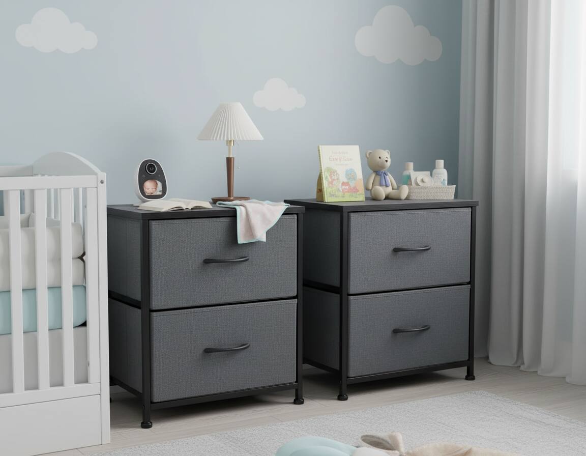 Alt View 4. AOITUN - Nightstand Set with 2 Storage Drawers, Perfect for Dorm Rooms - Gray.