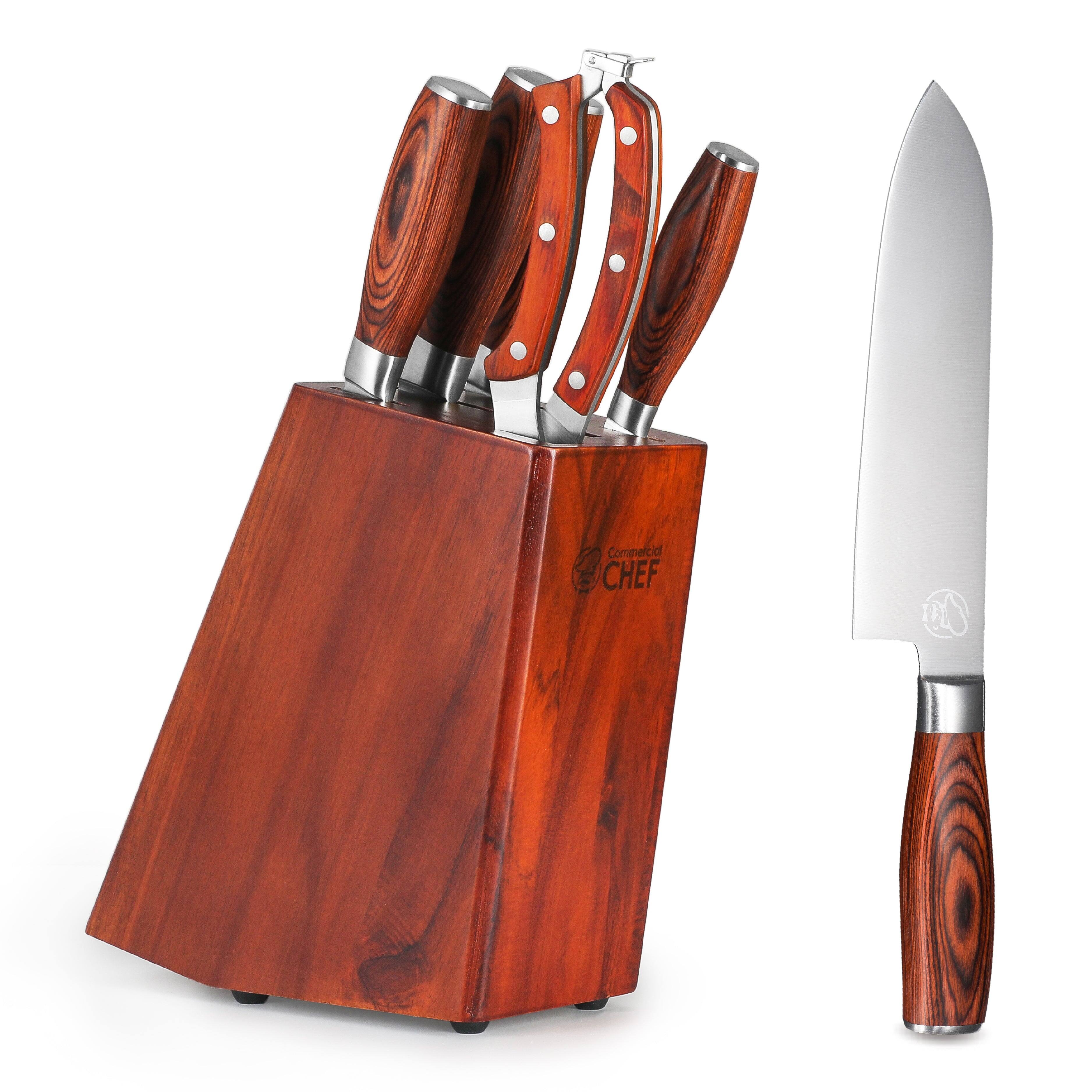 Commercial Chef - 6 Piece Kitchen Knife Set, Knife Set With Block - Brown