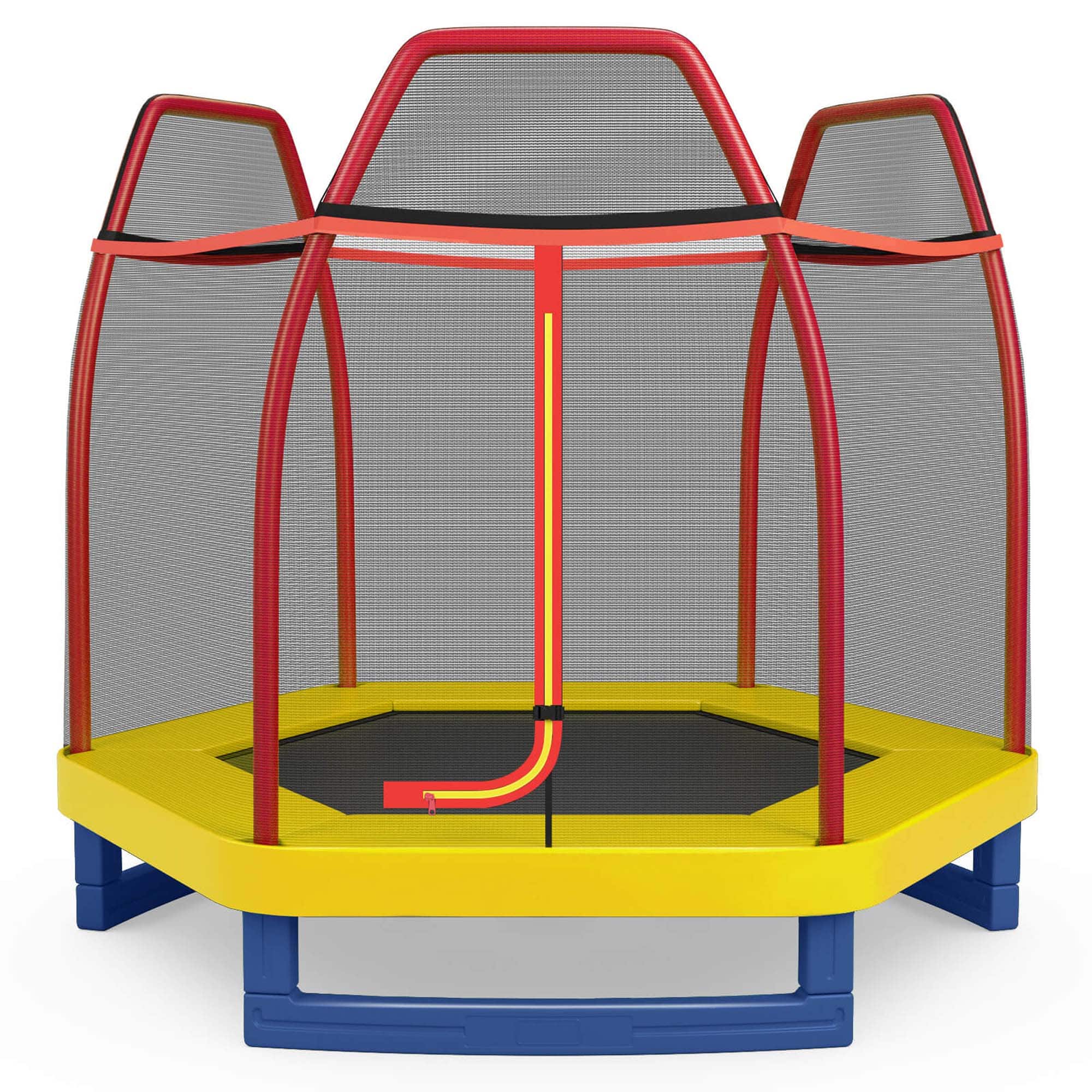 Costway - 7 FT Kids Trampoline with Safety Enclosure Net Spring Pad & Jumping Mat for Kids - Orange