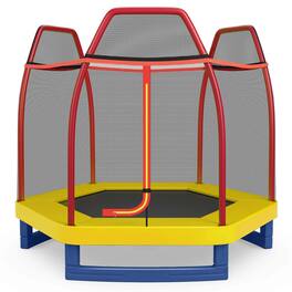 Costway - 7 FT Kids Trampoline with Safety Enclosure Net Spring Pad & Jumping Mat for Kids - Orange
