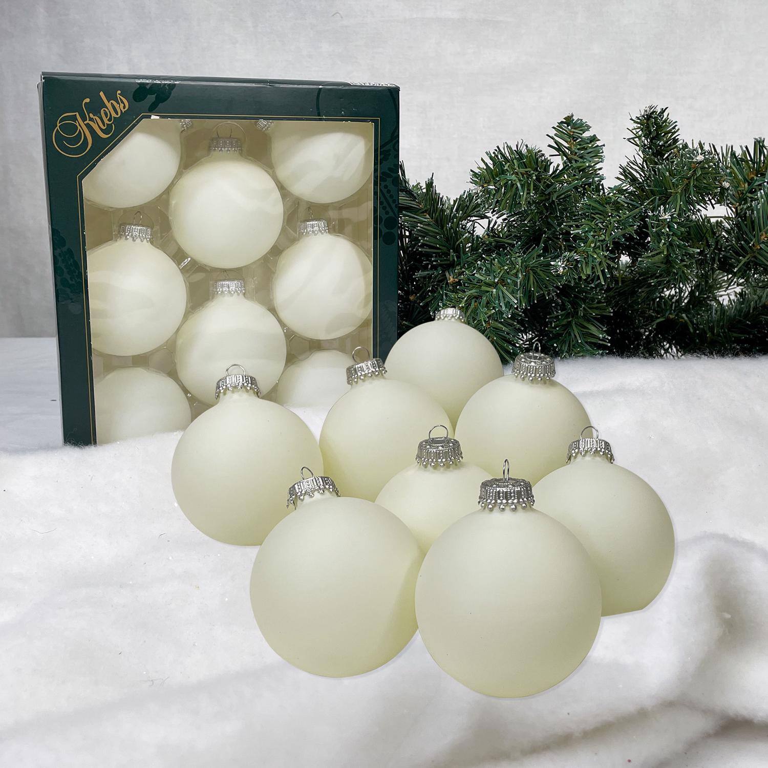 Angle. Krebs - Christmas by Krebs Classic White Velvet Ball Ornaments 3 in. (Case of 12) - White.