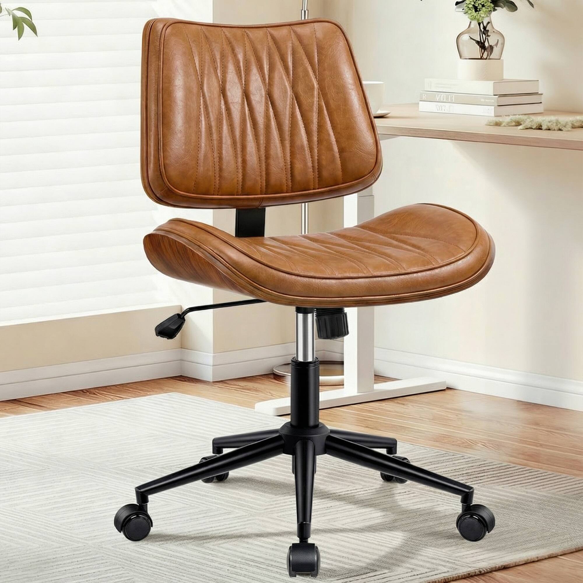 Alt View 5. KERDOM - Stylish Home Office Chair, Ergonomic Mid Back Computer Chair, PU Leather Armless Accent Task Chair for Reception, Tilt - Brown.