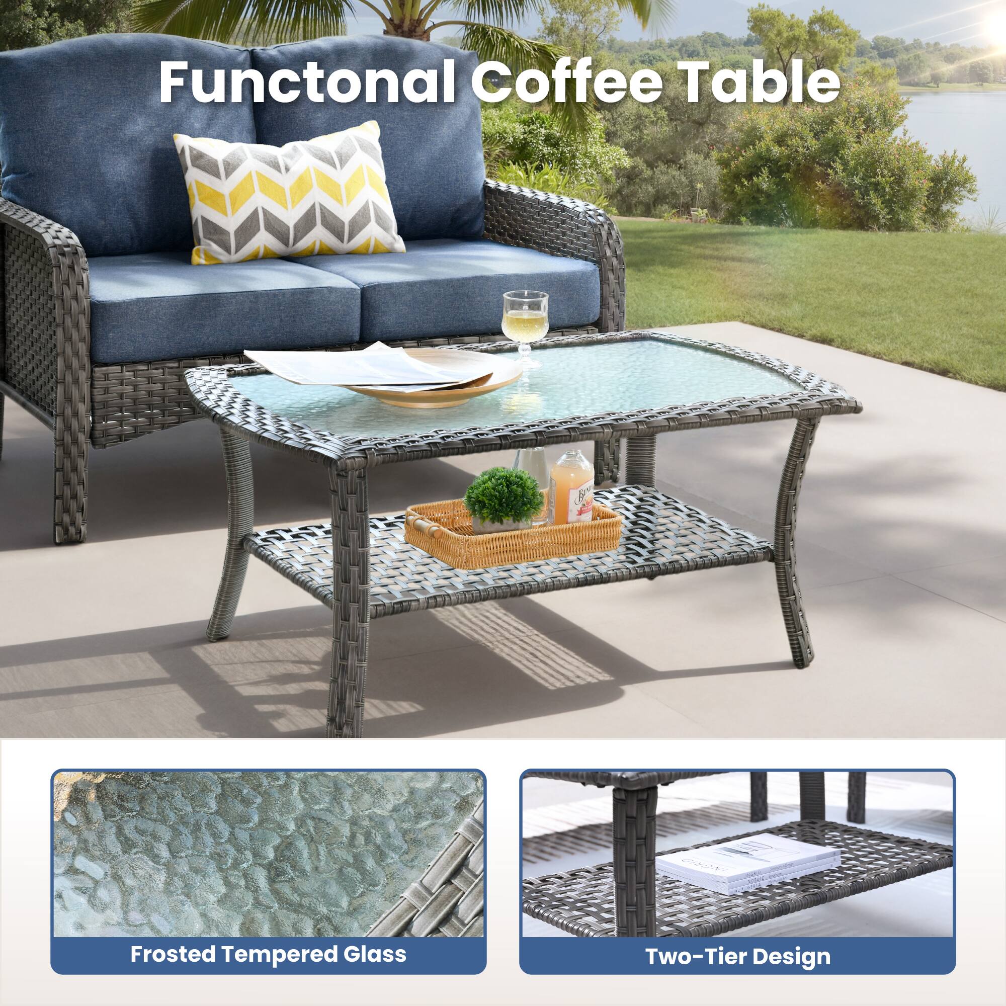 Functional Coffee Table  
Frosted Tempered Glass  
Two-Tier Design