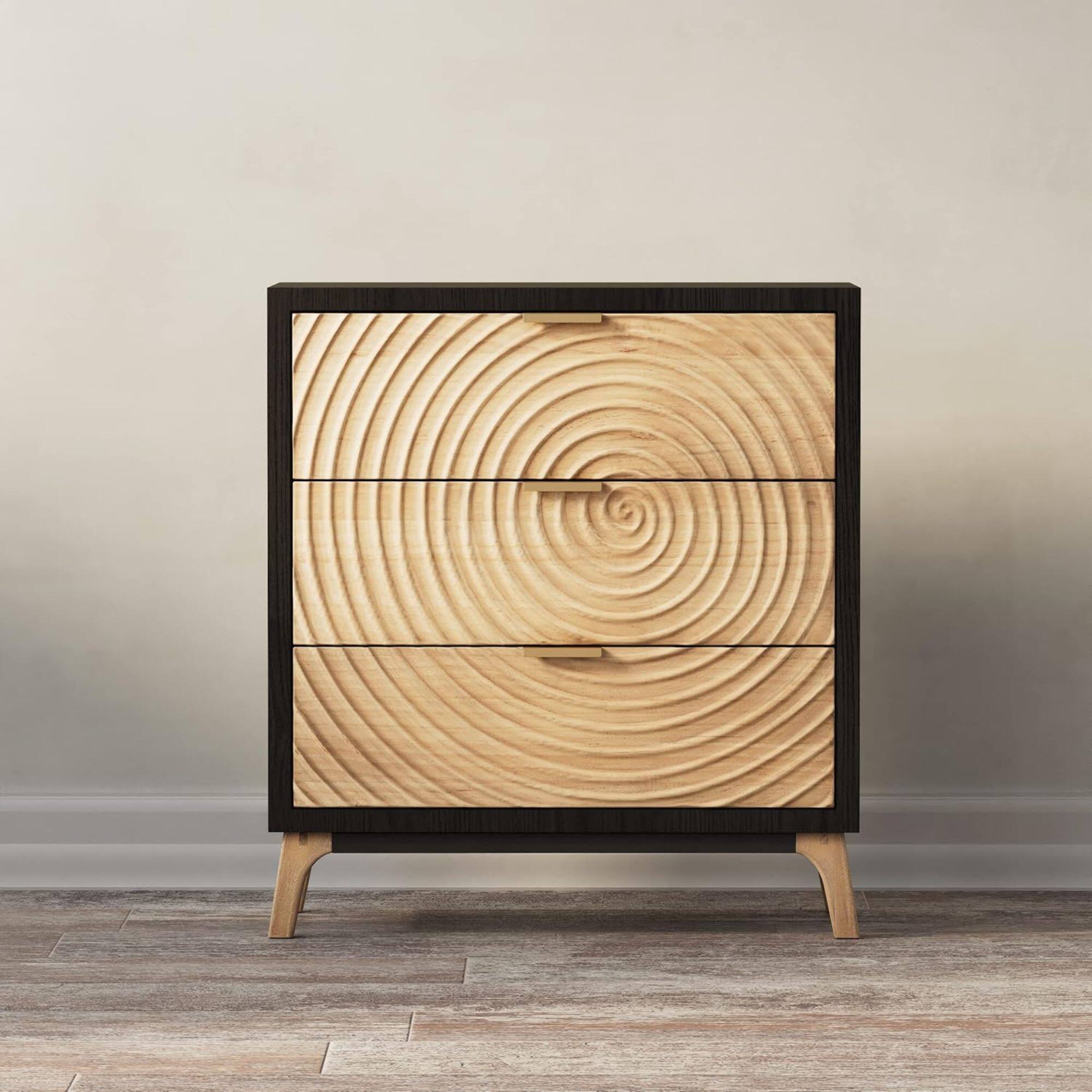 Alt View 5. COZAYH - COZAYH 3 Drawer Farmhouse Nightstand Wood Storage Cabinet Accent Chest, Black - Wood, Black.