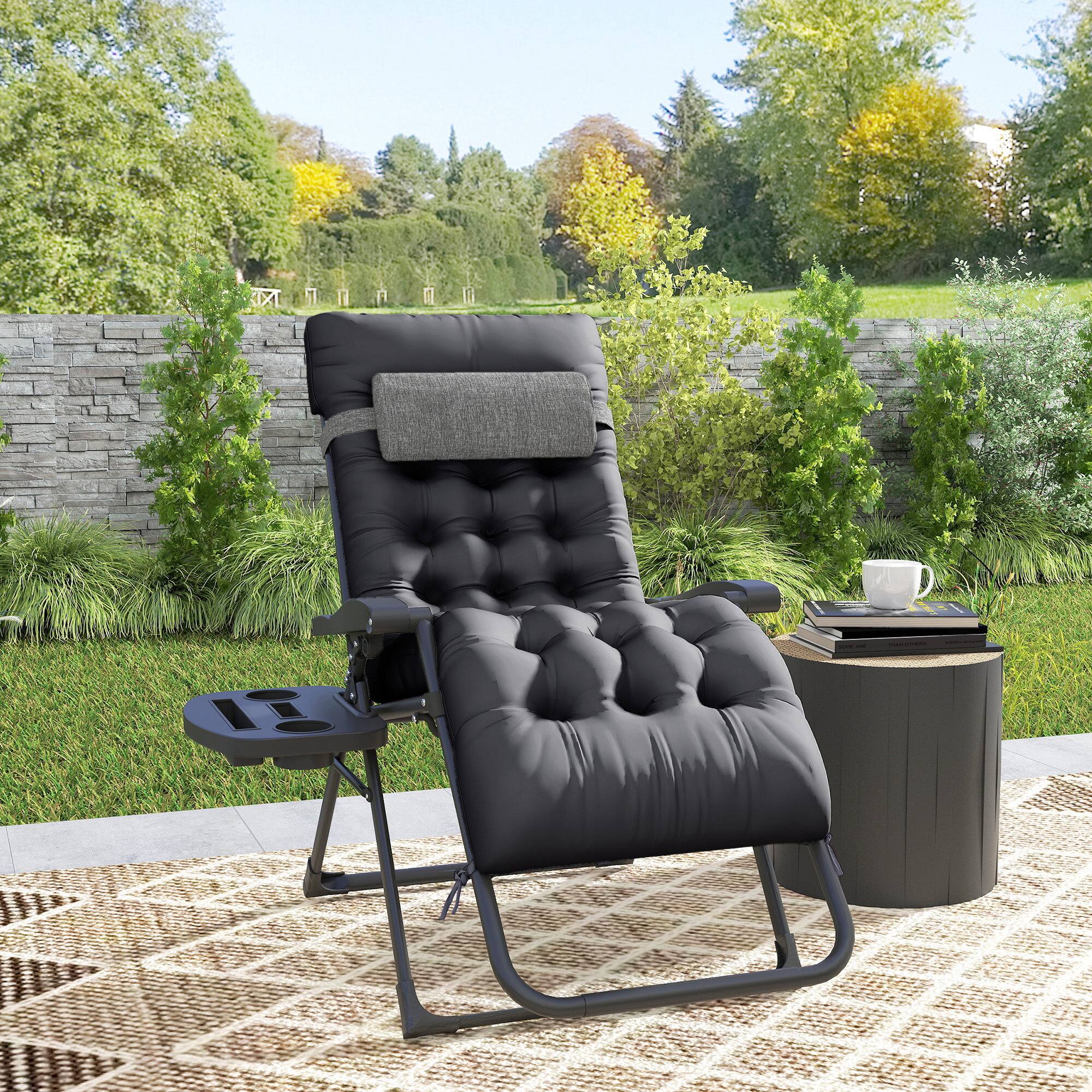 Alt View 8. Outsunny - Zero Gravity Chair, Folding Reclining Lounge Chair with Padded Cushion, Side Tray for Indoor and Outdoor - Black.