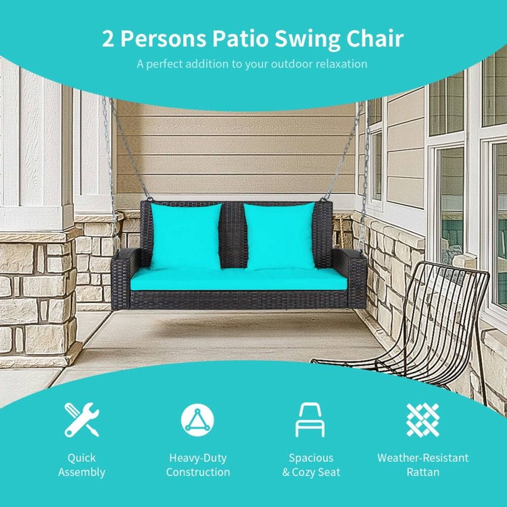2 Persons Patio Swing Chair  
A perfect addition to your outdoor relaxation  

- Quick Assembly  
- Heavy-Duty Construction  
- Spacious & Cozy Seat  
- Weather-Resistant Rattan