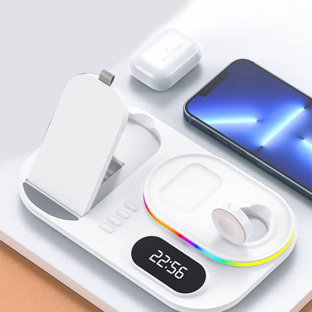 Alt View 5. Luckbyte - 4-in-1 Wireless Charging Station with Clock & RGB Light, 15W Fast Foldable Charger for iPhone 16-8, Watch & AirPods.