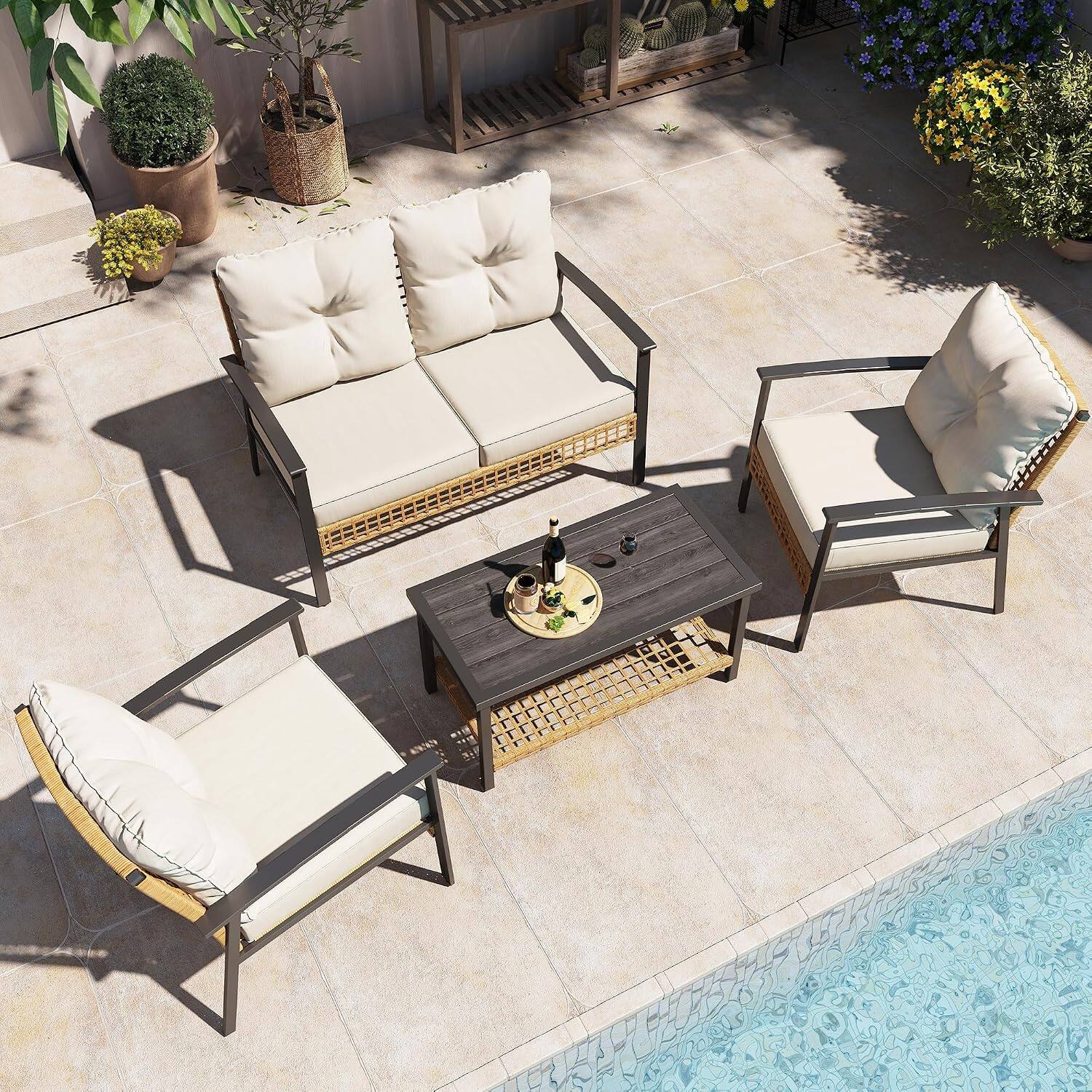 Yardgrace 4 Piece Oversized Patio Conversation Set Outdoor Soft Cushion ...