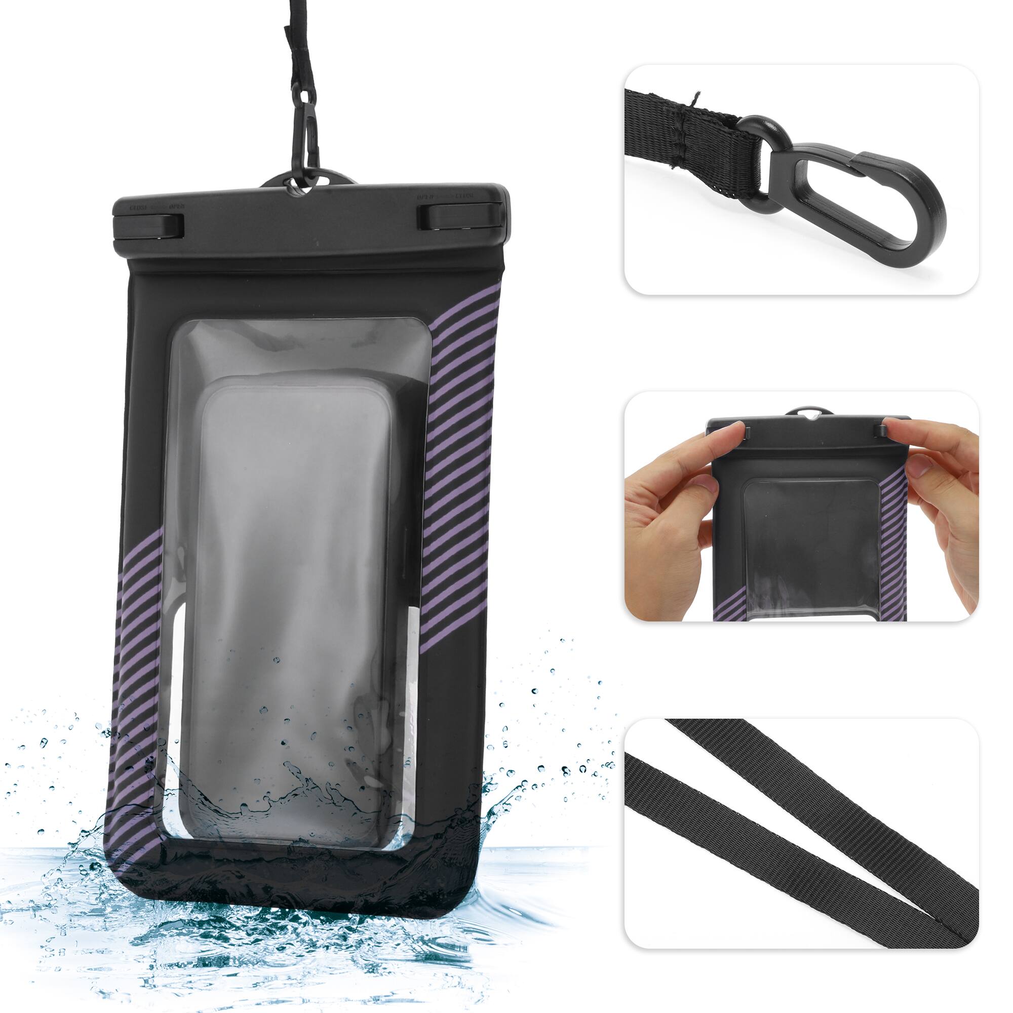 Alt View 2. Unique Bargains - 2pcs Half Stripe Mobile Waterproof Bag Universal Waterproof Case Compatible for Phone 5.51"x9.06" - Black Purple.