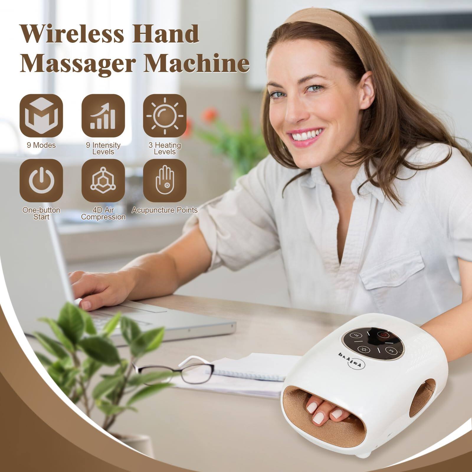 Wireless Hand Massager Machine

- 9 Modes
- 9 Intensity Levels
- 3 Heating Levels
- One-button Start
- 4D Air Compression
- Acupuncture Points