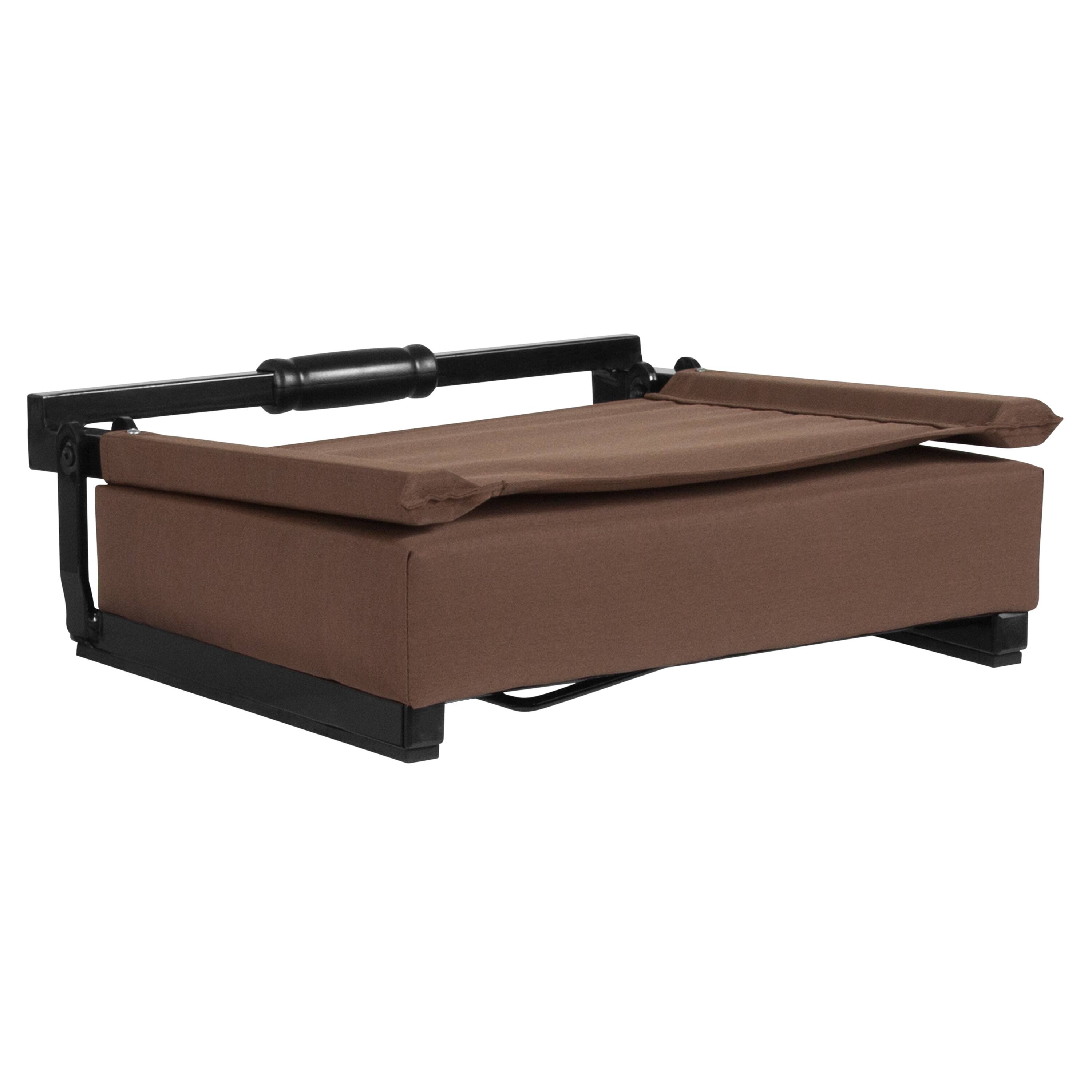 Alt View 6. Emma + Oliver - 500 lb. Rated Lightweight Stadium Chair with Handle & Ultra-Padded Seat - Brown.