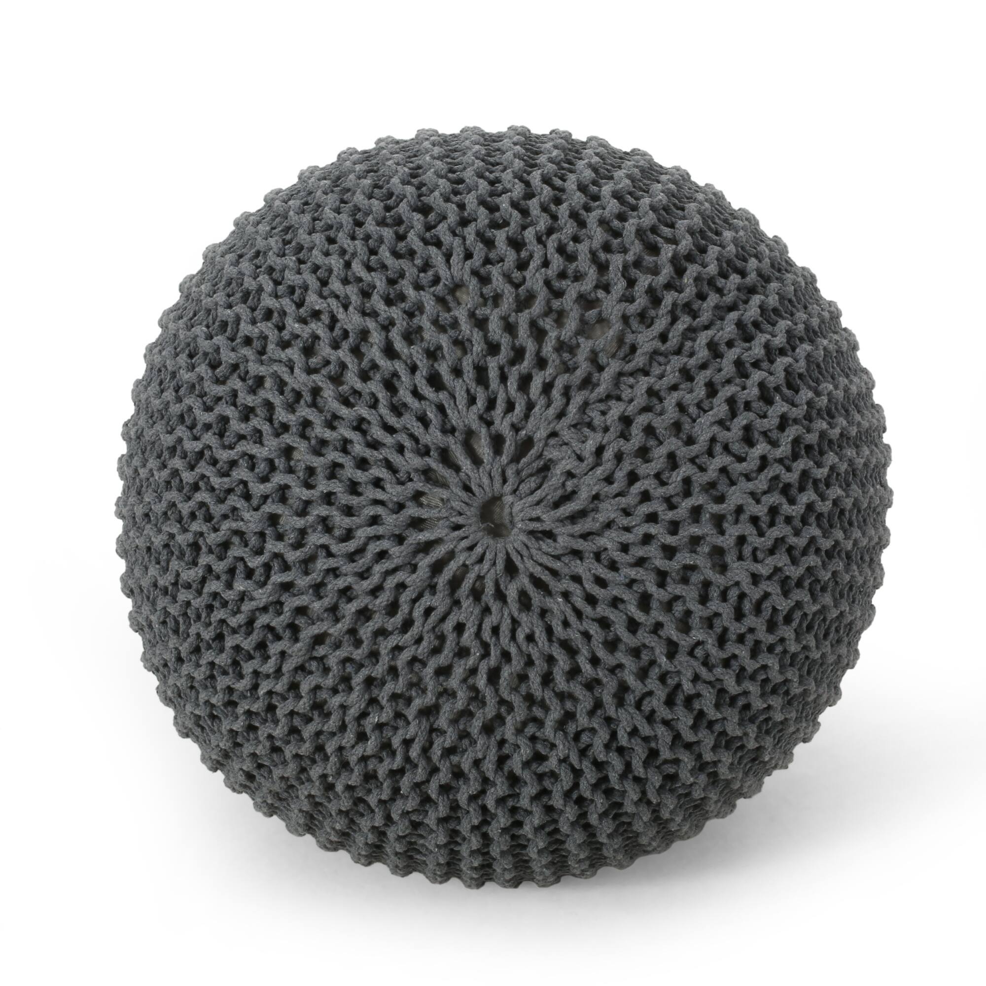 Alt View 3. GOODSILO - Stylish Knitted Cotton Round Pouf for Versatile Seating and Decor - Gray.