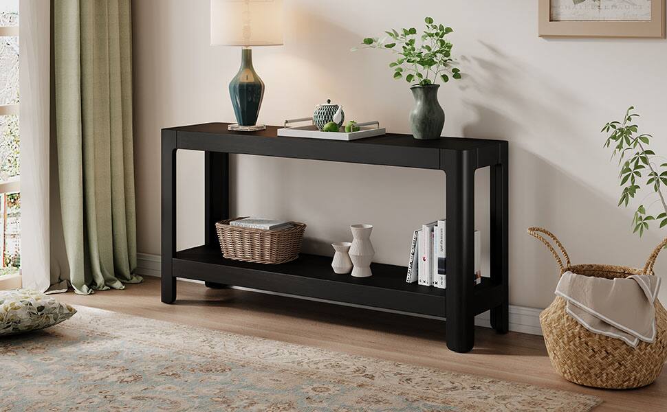 Alt View 4. TinyHomie - Modern Farmhouse Console Table Elegant Minimalist Design with Premium Wood Veneer and Rounded Corners - Black.