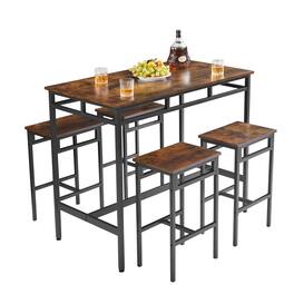 Ecooso - Bar table set 5PC Dinging table set with high stools, structural strengthening, industrial style - Rustic Brown