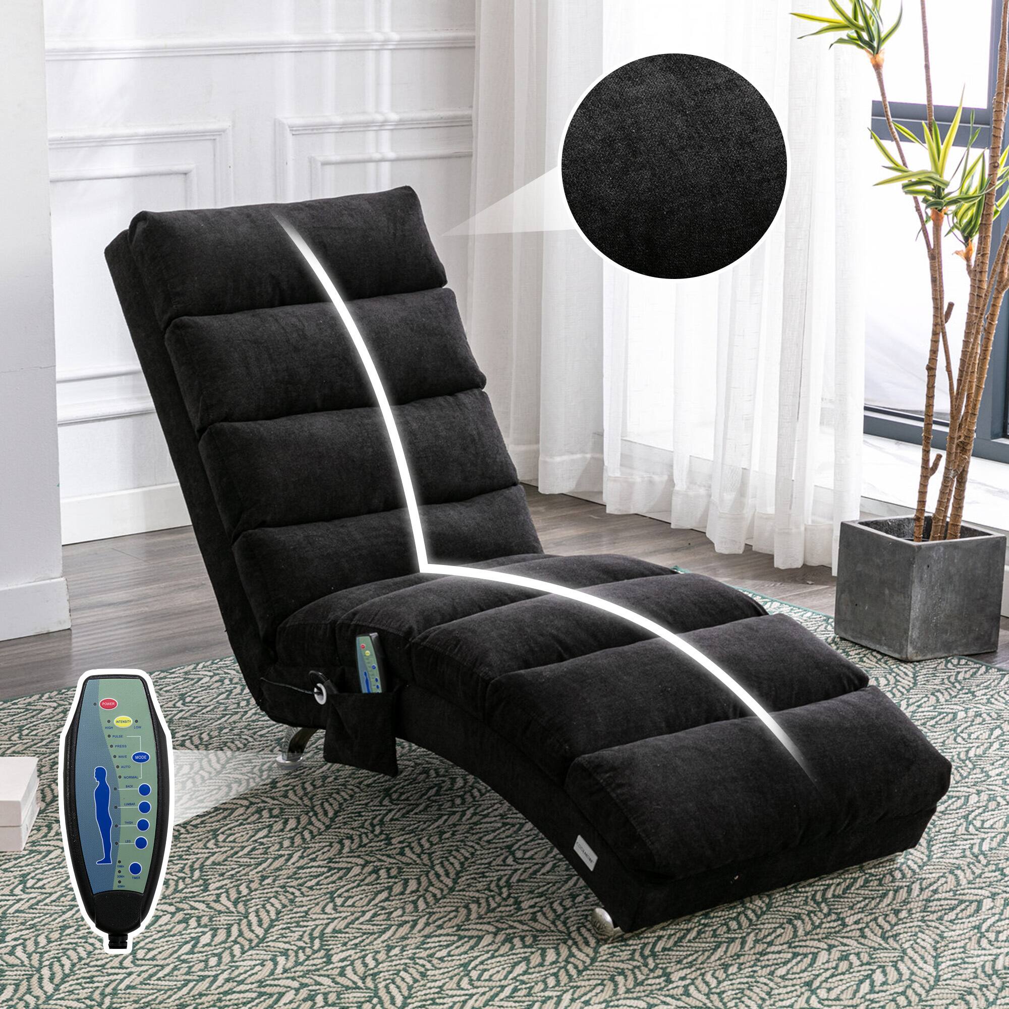Alt View 4. Trinkets Crazed - Linen Massage Chaise Lounge Indoor with Remote Control,Ergonomic Electric Massage Long Lounger with 5 Modes - Black.