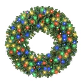 Casafield - Green Fir Artificial Holiday Christmas Wreath Holiday Décor - Green Multicolor Lights