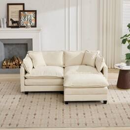 LUCKY ONE - Modular Cloud Sofa Loveseat Sectional Couch Chenille Fabric Double Layer Cushion - Beige
