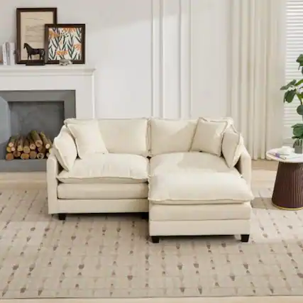 Front. LUCKY ONE - Modular Cloud Sofa Loveseat Sectional Couch Chenille Fabric Double Layer Cushion - Beige.