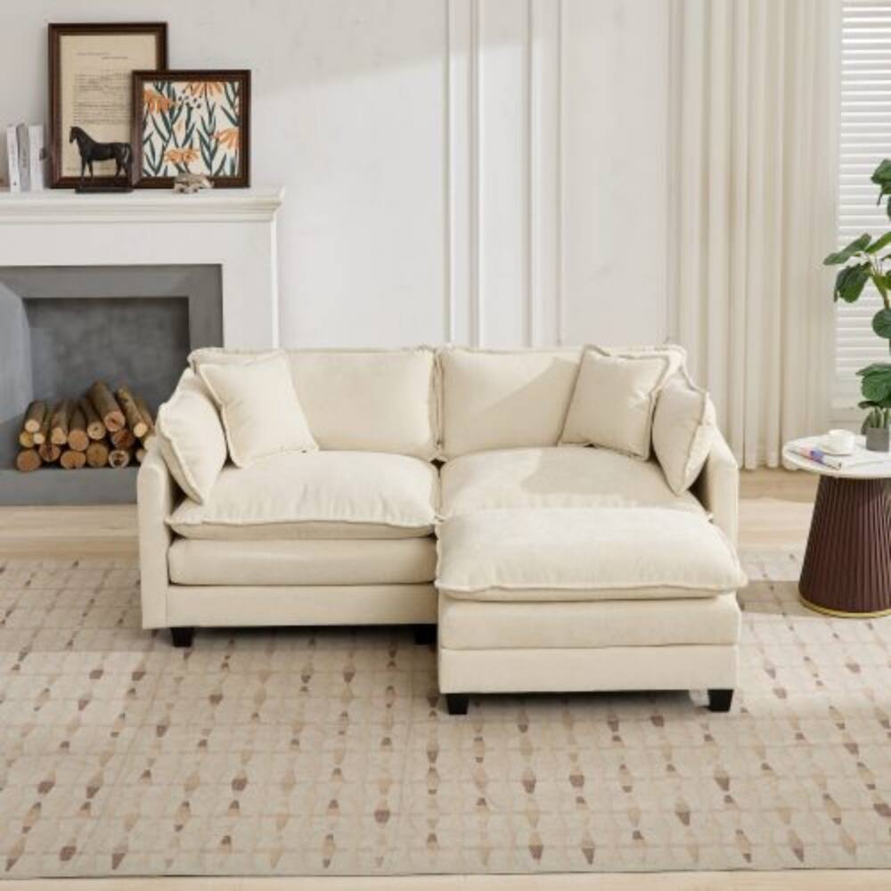 Front. LUCKY ONE - Modular Cloud Sofa Loveseat Sectional Couch Chenille Fabric Double Layer Cushion - Beige.