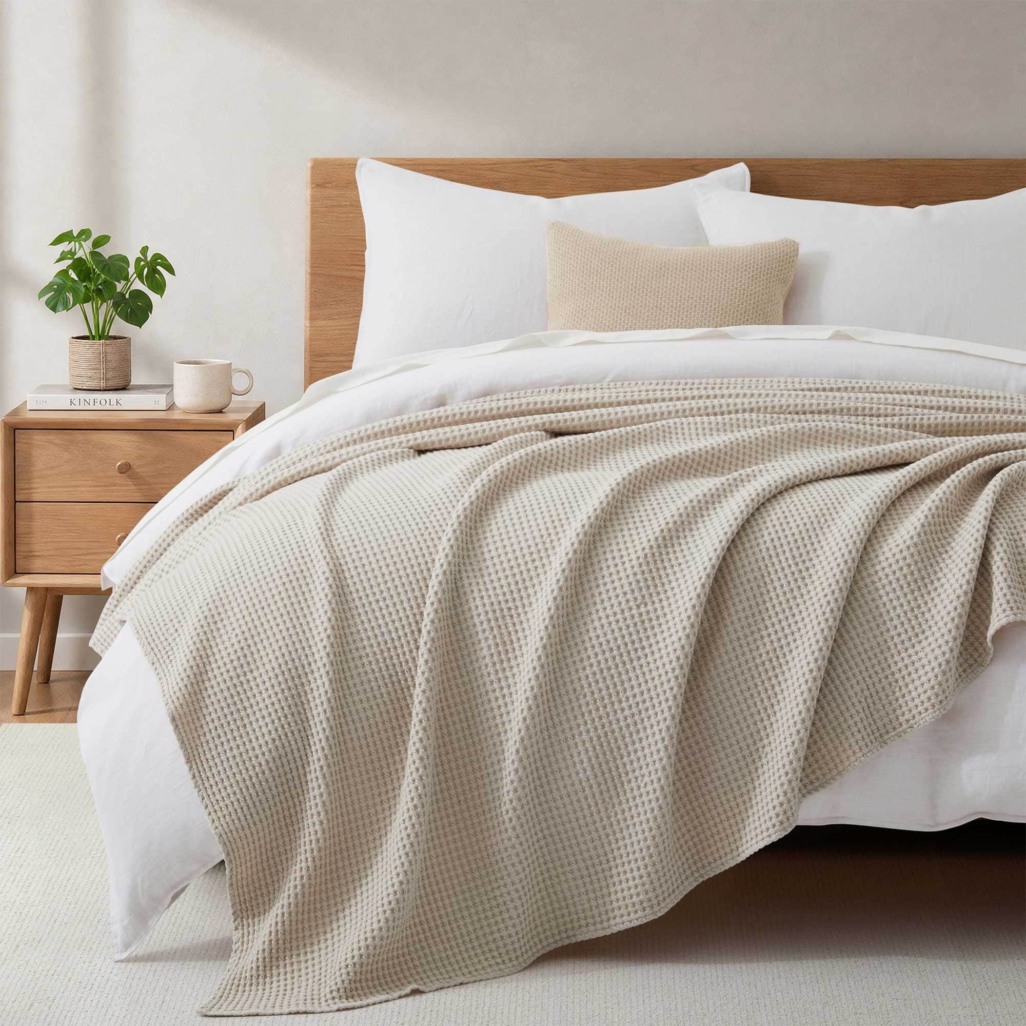 Peace Nest - 100% Egyptian Cotton Waffle Textured Throw Blanket, King - Cream