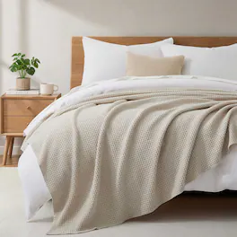 Peace Nest - 100% Egyptian Cotton Waffle Textured Throw Blanket, King - Cream