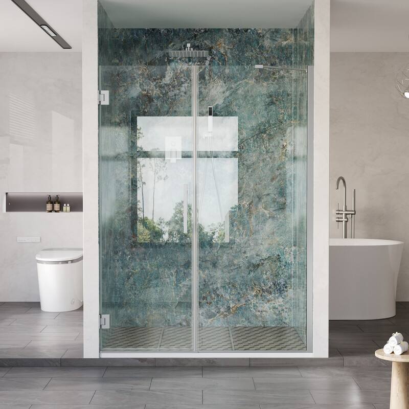 "WELLFOR - 54–55 in. W x 72 in. H Frameless Hinged Shower Door with 3/8"" Clear Tempered Glass, Reversible Opening - Chrome" price history on PriceWatchPro