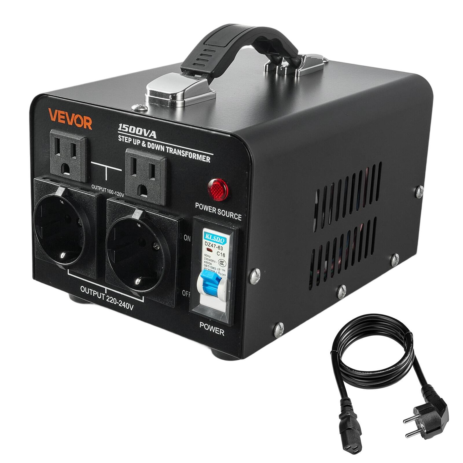 VEVOR 1500VA STEP UP & DOWN TRANSFORMER  
OUTPUT 100-120V  
POWER SOURCE  
KLSDQ DZ47-63 C16  
230/430V-110/240V  
GBT10943  
SCROPER OUTPUT 220-240V  
POWER