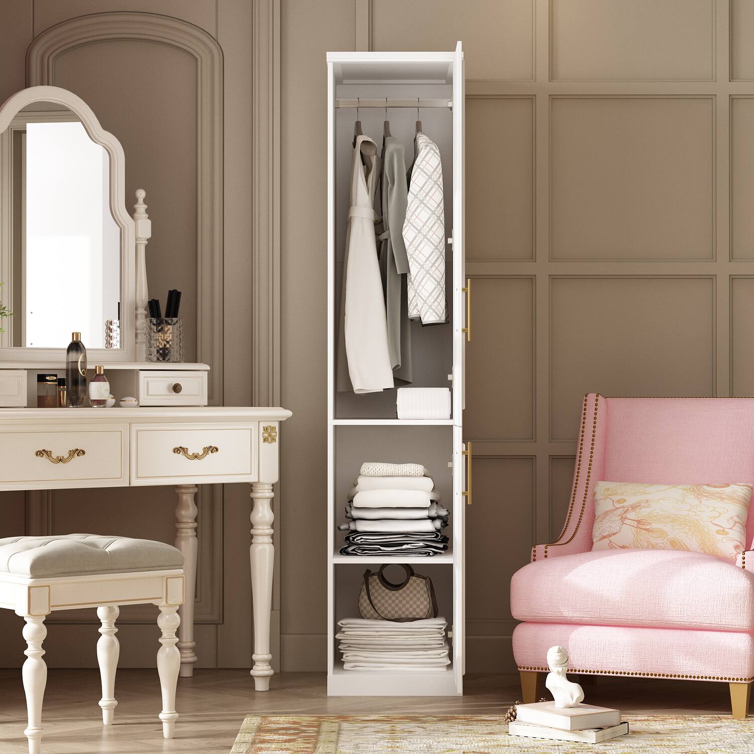 Alt View 4. FUFU & GAGA - FUFU&GAGA Tall Wardrobe - Space - Saving Storage with Anti - Tip Safety - White.