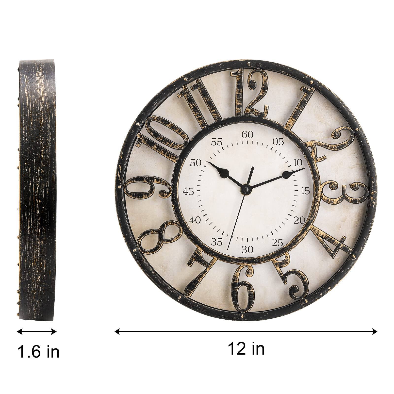 Angle. Dazzed Corner - 12 Inch Wall Clock, Silent Non-Ticking Battery Operated Decorative Wall Clock - Gold.