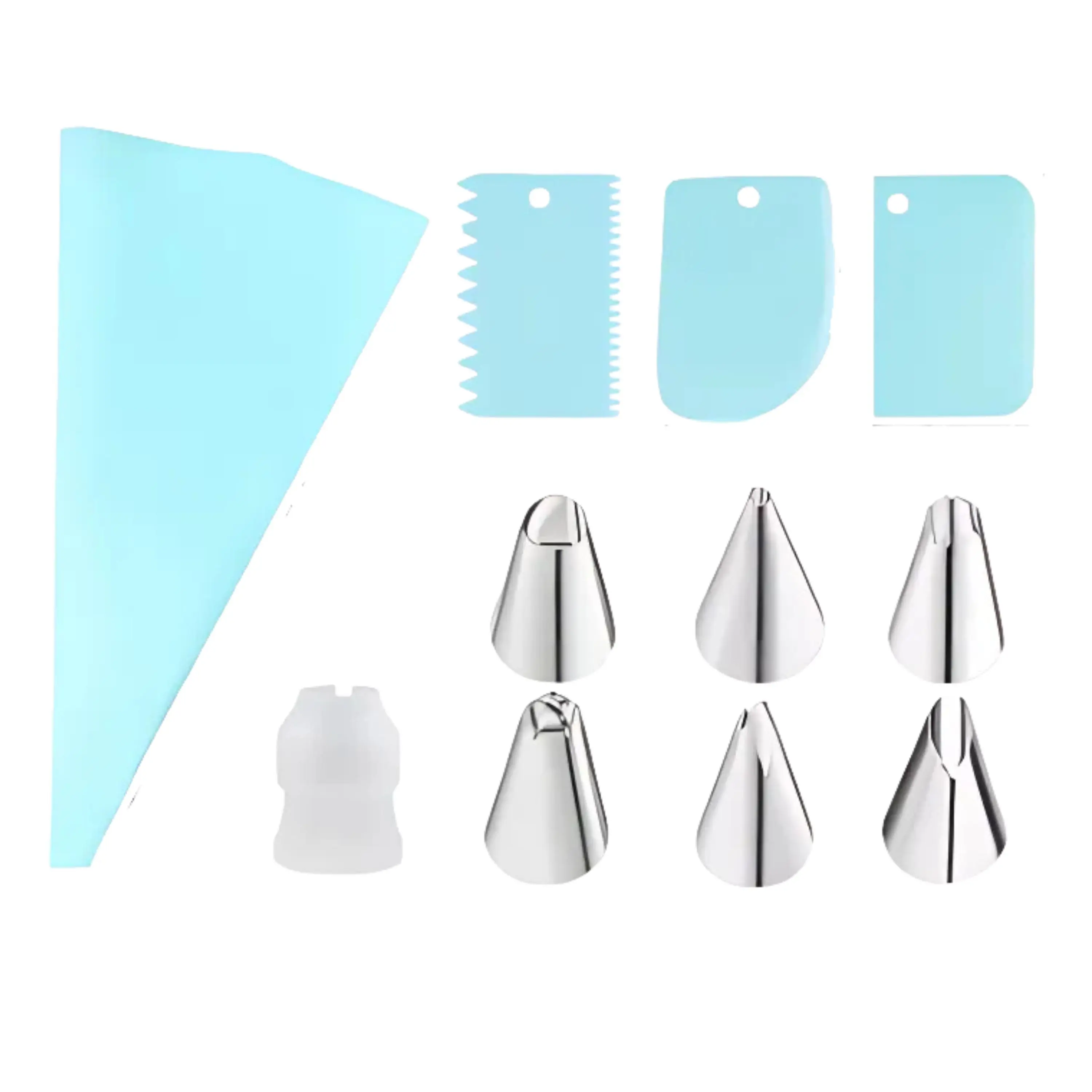 Front. Kitcheniva - Reusable Silicone Piping Bag with Accessories, 11 Pcs Set, Blue.