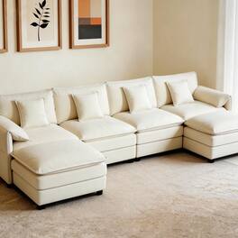 Anysun - Oversized U-Shape Chenille Sectional - 4-Seat Deep-Seat Cloud Couch with 2 Ottomans, DIY Modular for Living Room - Beige