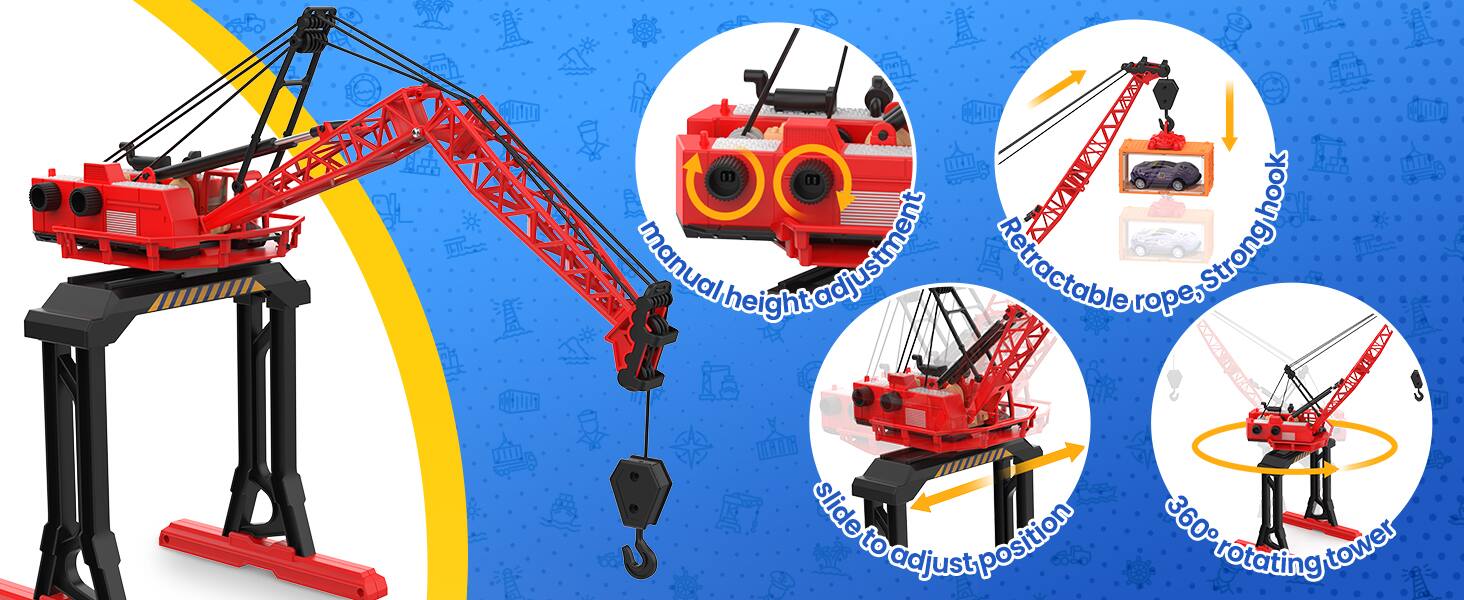 - Manual height adjustment
- Retractable rope, Strong hook
- Slide to adjust position
- 360° rotating tower