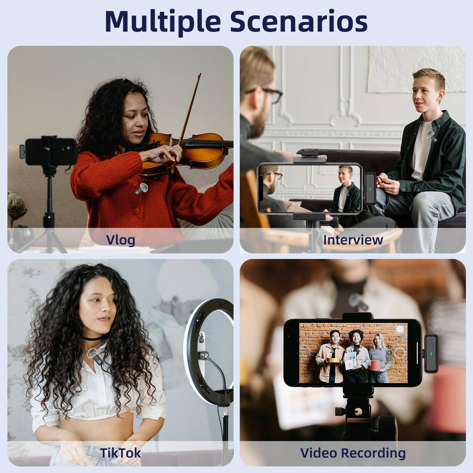 Multiple Scenarios

- Vlog
- Interview
- TikTok
- Video Recording