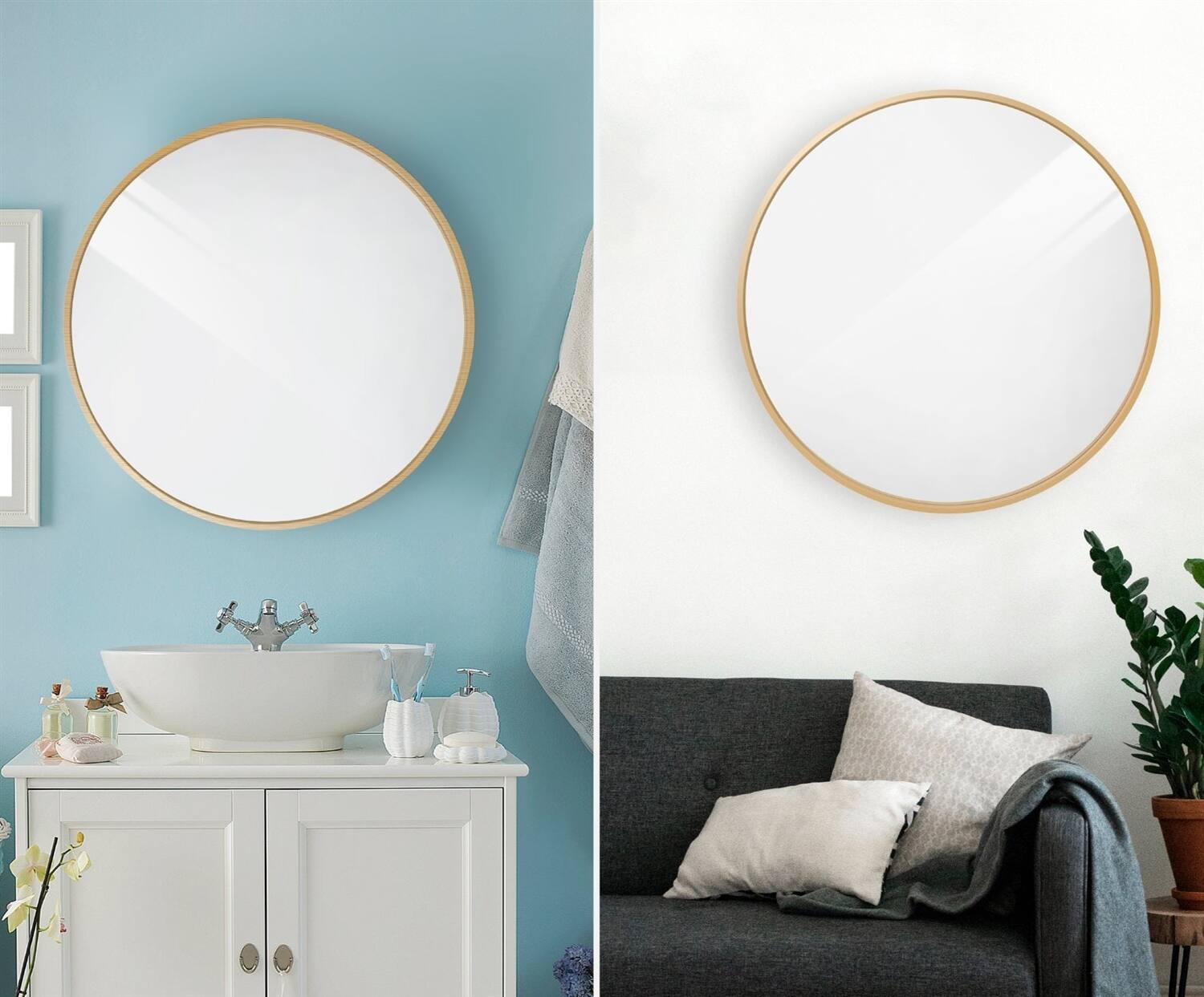 Left. Hivvago - 36 Inch Round Bathroom Vanity Wall Mirror Frame Matte Gold - Matte Gold.