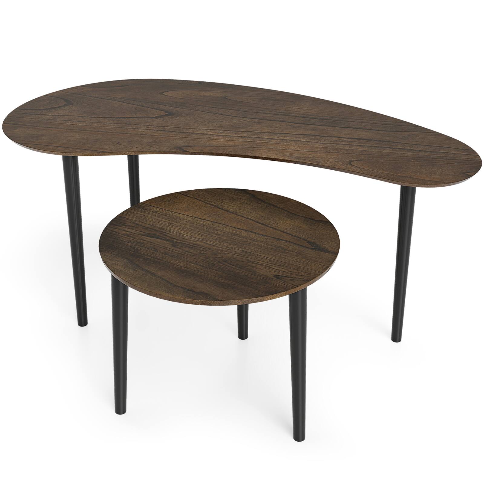 Alt View 9. Gymax - Gymax Nest Coffee Tables Set of 2 Modern Accent Tables w/ Solid Wood Support Legs - Brown.