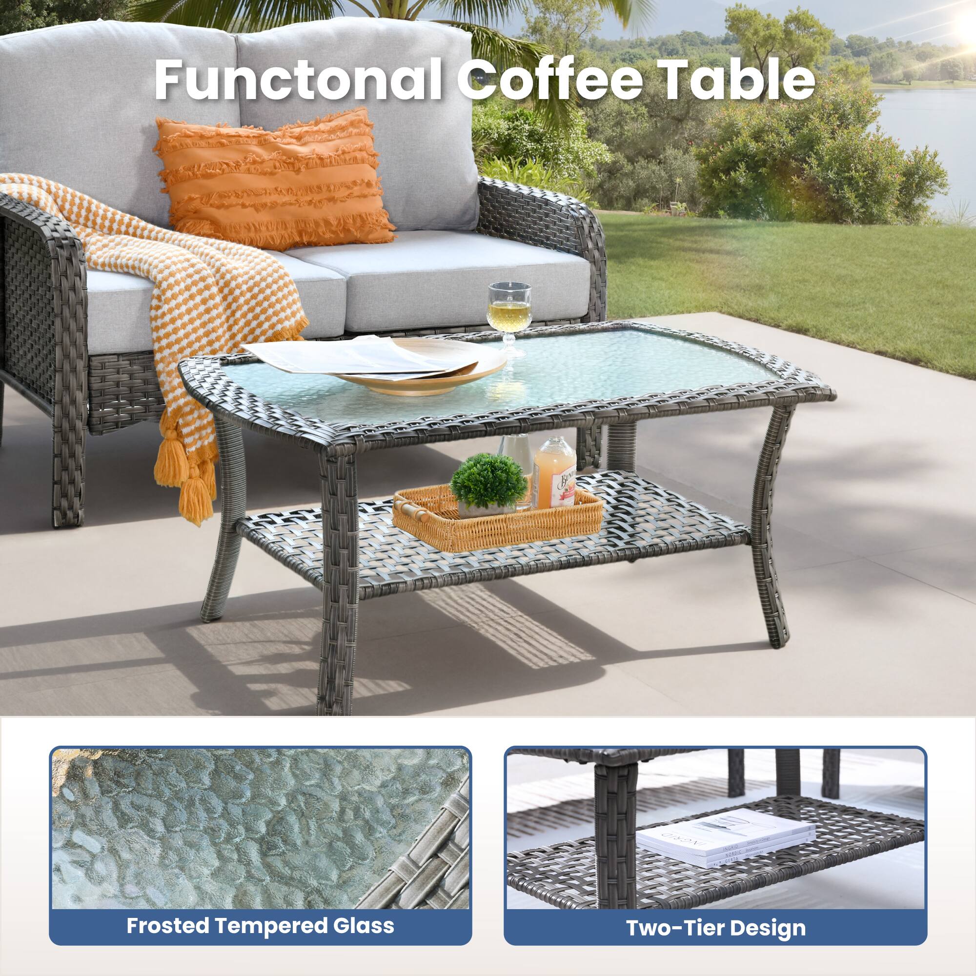 Functional Coffee Table  
Frosted Tempered Glass  
Two-Tier Design