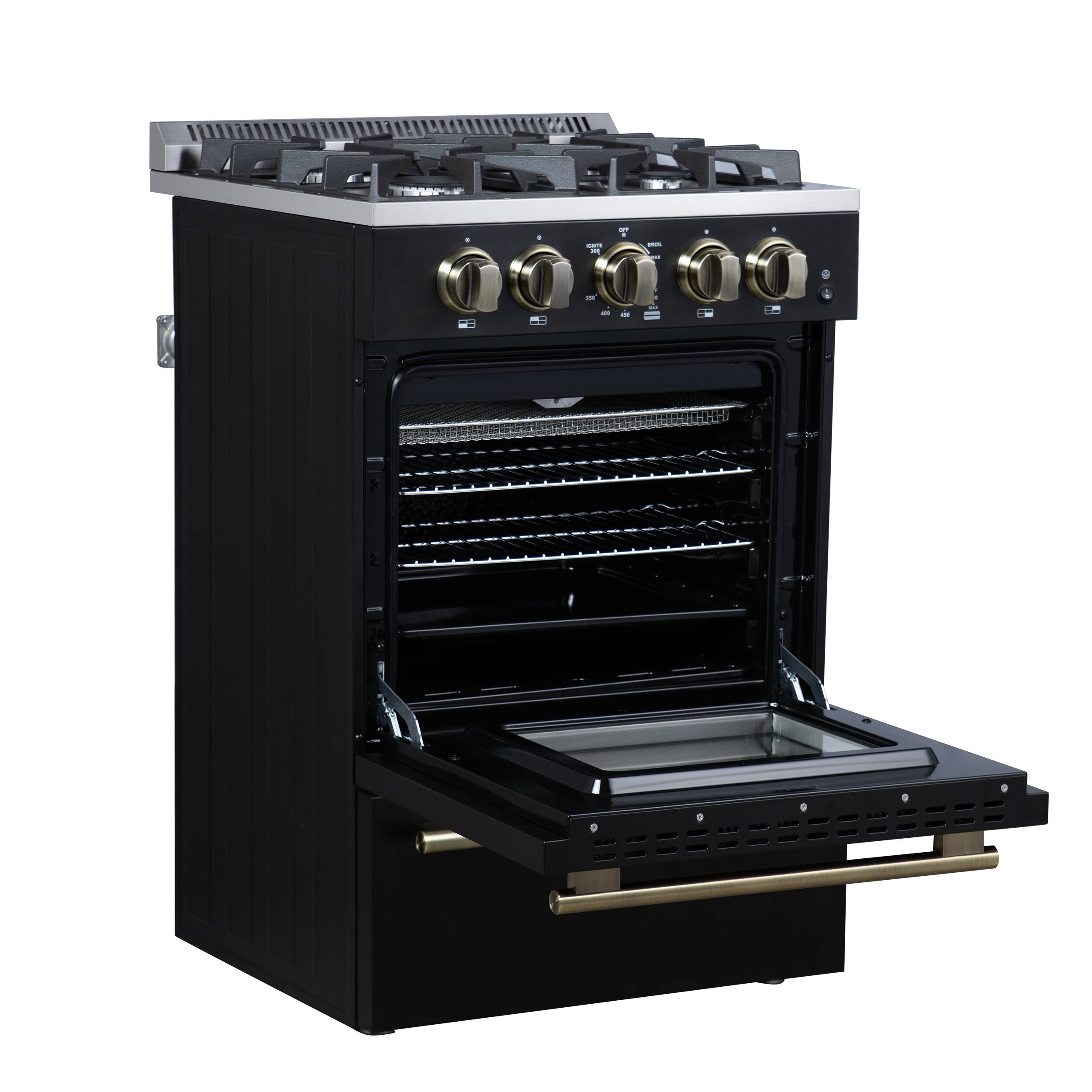 Alt View 3. Forno Appliances - Breno 2.3 Cu. Ft. Freestanding Gas Range with Antique Brass Accents - Black.