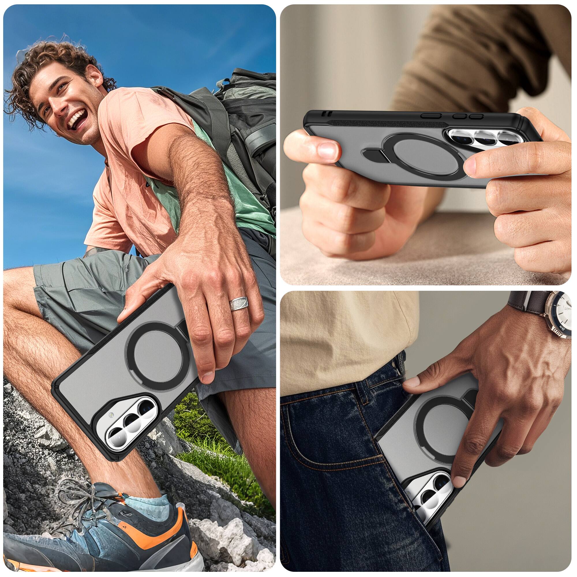 Alt View 3. Dteck - Case For Samsung Galaxy S26 FE Slim Magnetic Shockproof Rugged Cover With Adjustable Ring Stand, Mag Safe Compatible - Black Clear.