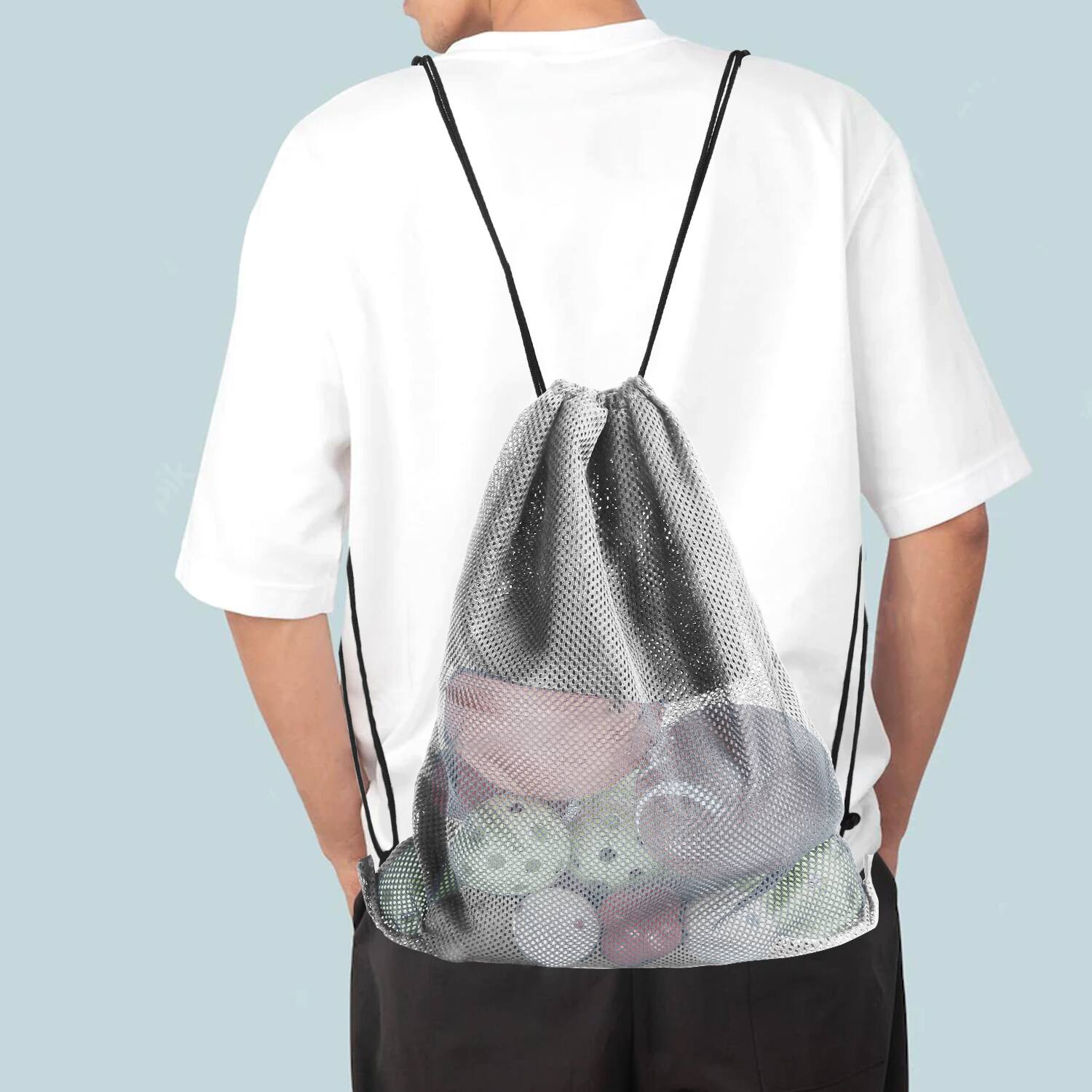 Alt View 2. GSE Games & Sports Expert - 19"x15" Mesh Drawstring Backpack Bag for Sports Gym Gear, Backpacking, Camping Gear, Travel(Grey) - grey.