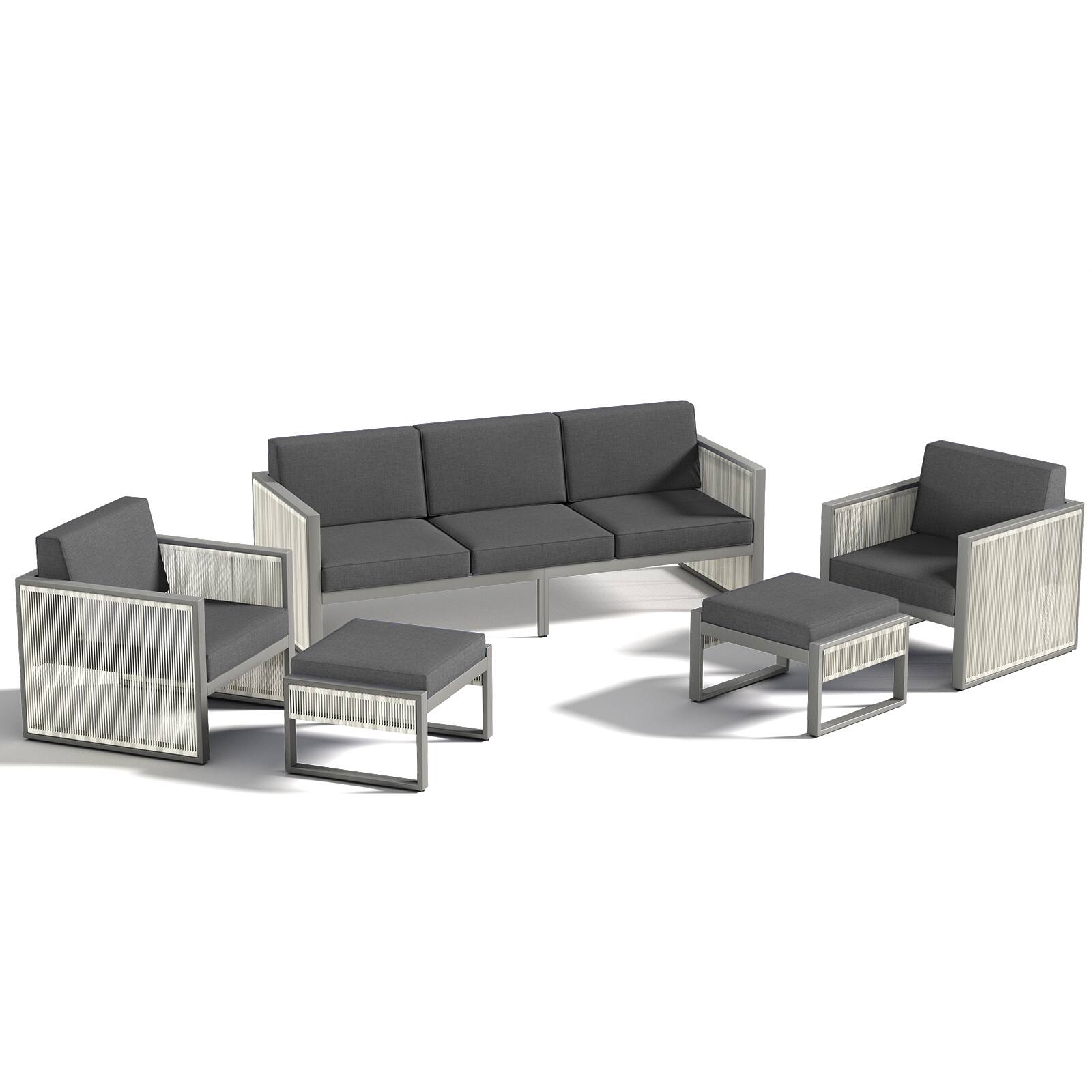 Back. Bestier - 5-Piece Metal Outdoor Patio Conversation Sectional Seating Set with Dark Gray Cushions - Dark Grey.