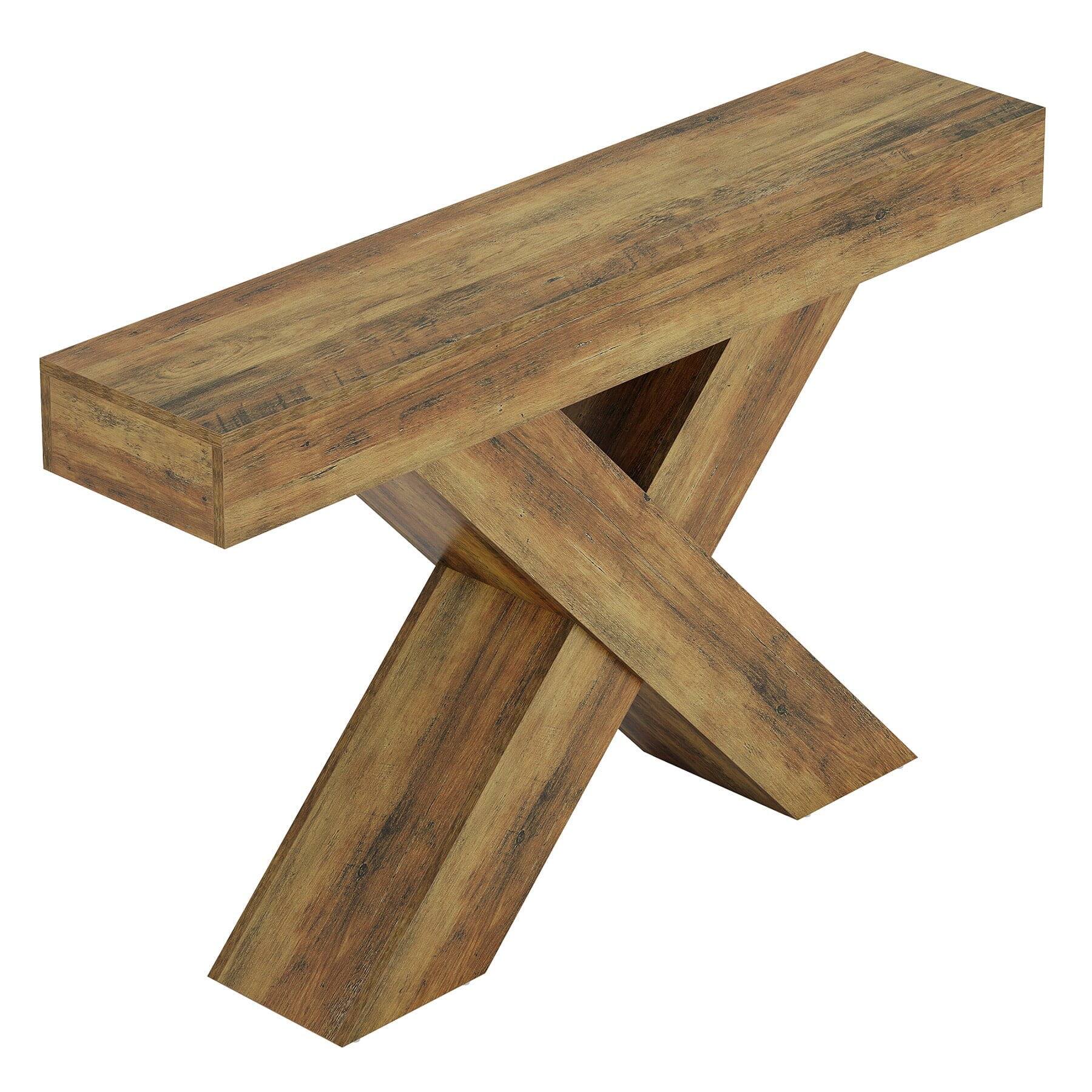 Alt View 1. Kadyn - Handcrafted Wooden Console Table - X Base, Vintage Sofa Side Table, Living Room Decor, Sturdy & Stylish, Brown - Brown.