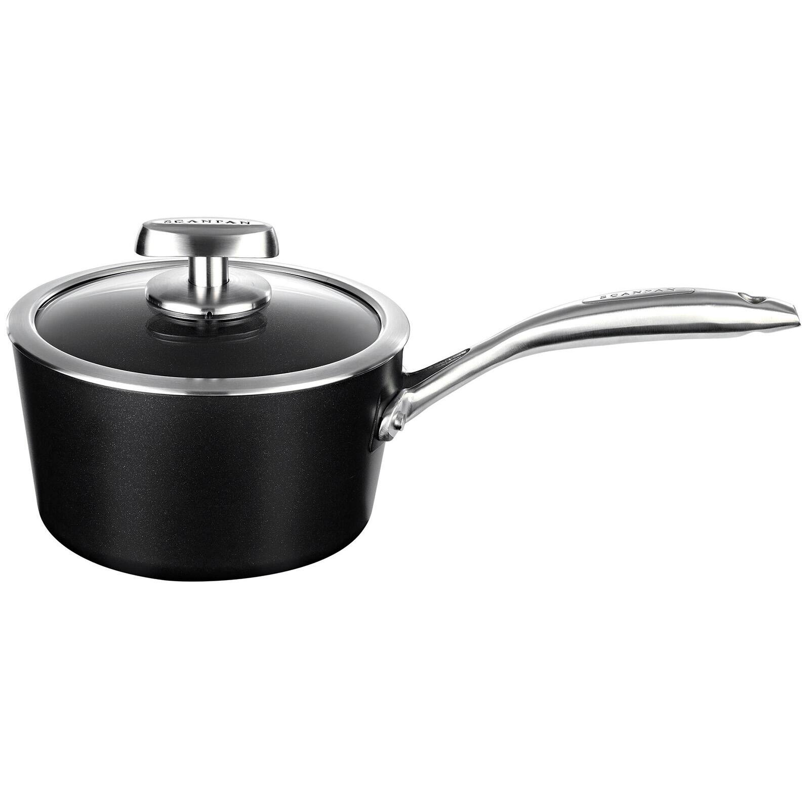 Front. Scanpan - Pro IQ 1.6 Quart Covered Saucepan - Black.