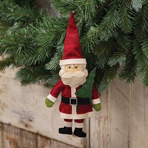Angle. BreeBe - Stuffed Felt Santa with Christmas Tree Ornament - Red.